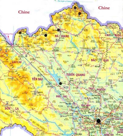 Carte Vietnam au nord de Hanoi